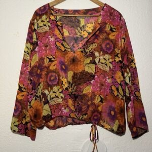 Chico's Sz 3 100% Silk Tunic Overlay Coverup Art To Wear Boho Beach Floral